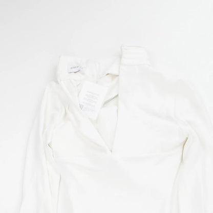 16ARLINGTON Womens Fit Flare White Midi Dress Twist Neck Cut Out Size 8 RRP 950 — View 10