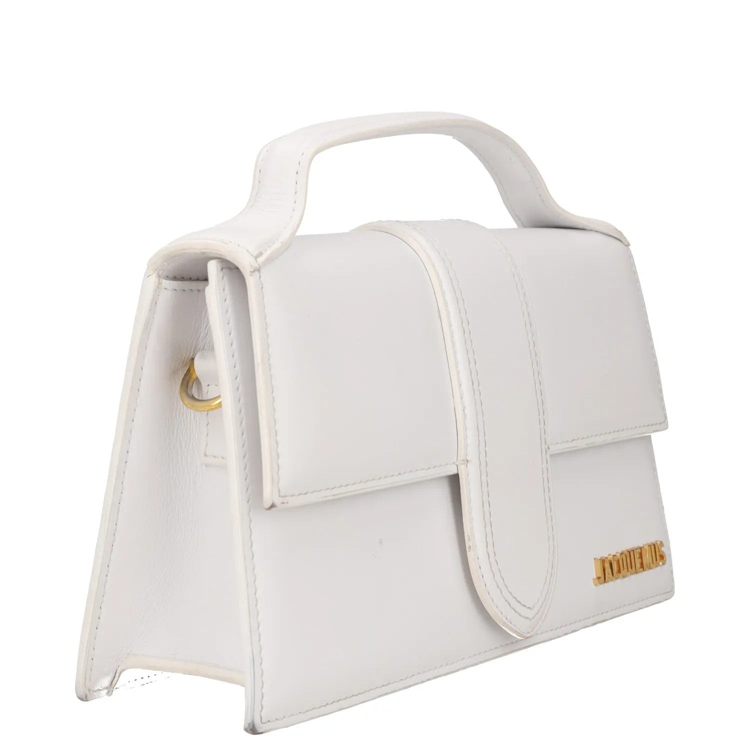 JACQUEMUS Womens Top Handle Bag White Leather Gold Logo Size M RRP 600 — View 6