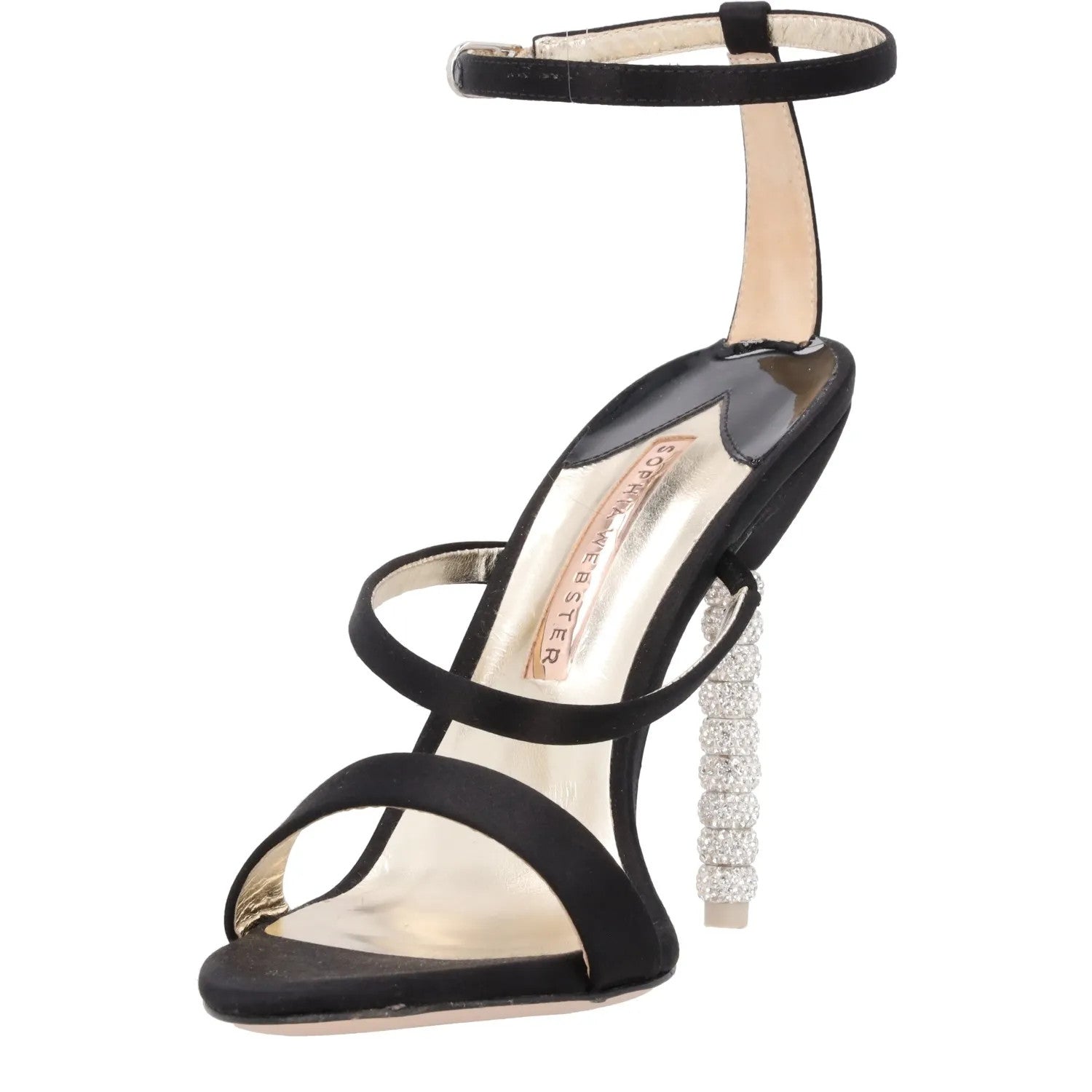 SOPHIA WEBSTER Rosalind Crystal Sandal Black Fabric Leather High Heel UK8 RRP500 — View 3
