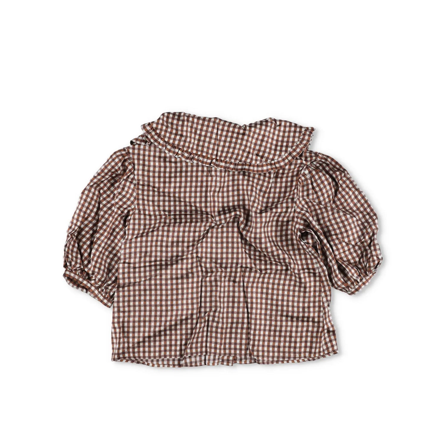 SHRIMPS Womens Silk Blouse Brown Check Collared Puff Sleeve Button Up 8 RRP 500 — View 4