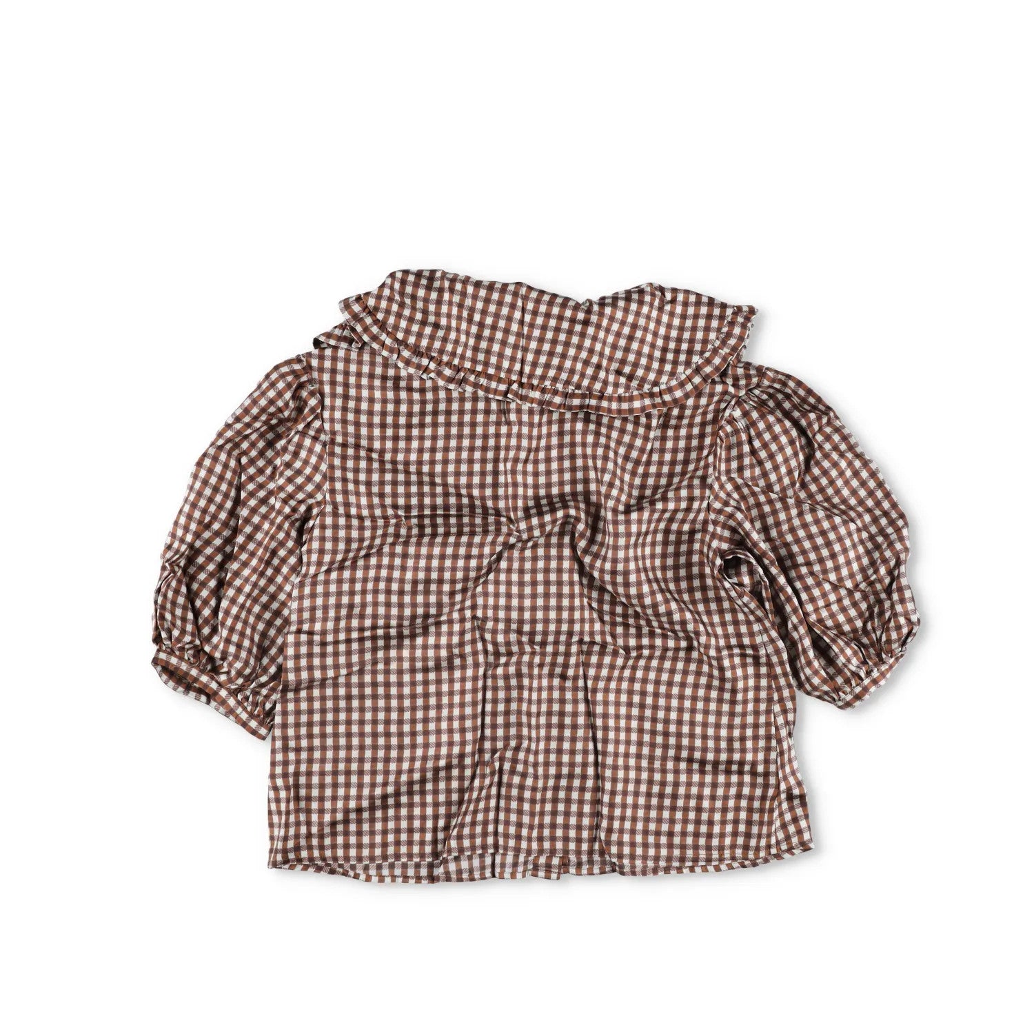 SHRIMPS Womens Silk Blouse Brown Check Collared Puff Sleeve Button Up 8 RRP 500 — View 4
