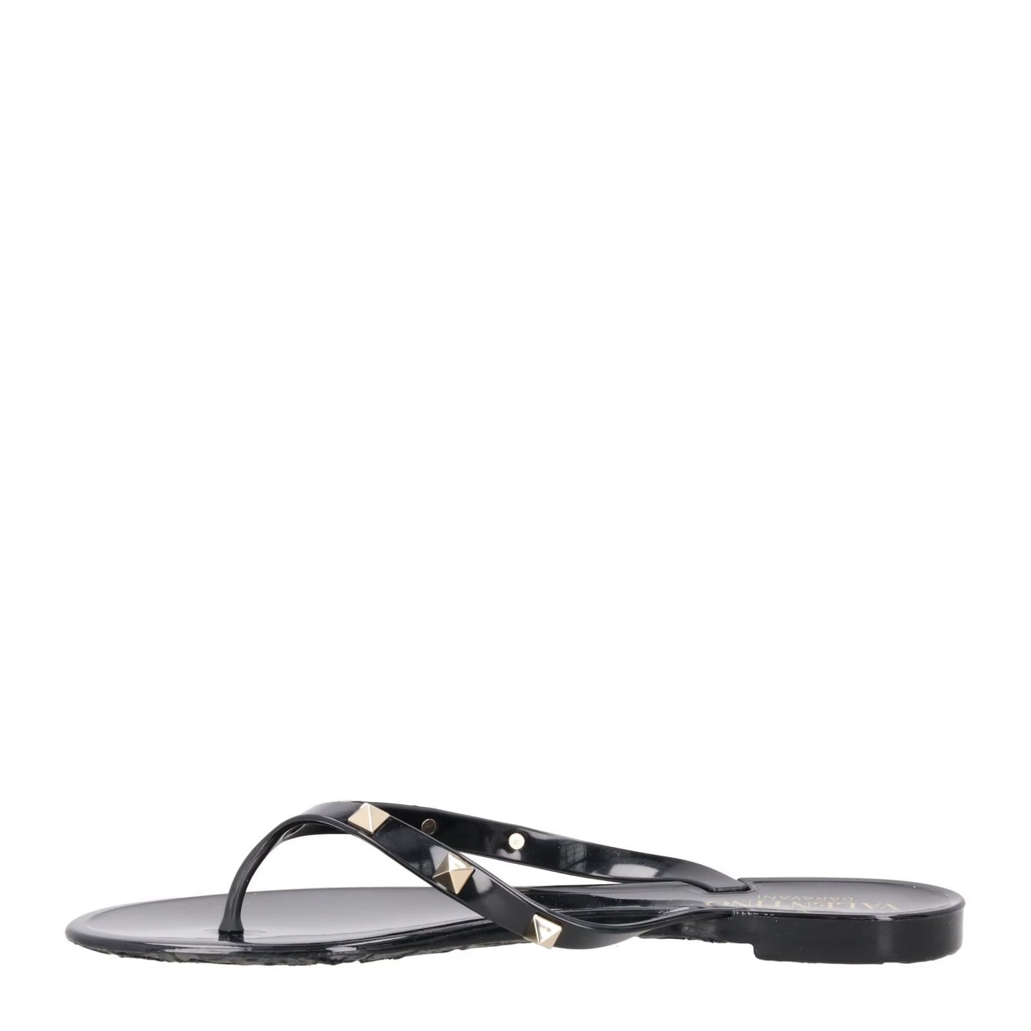 VALENTINO Womens Rockstud Black PVC Flat Sandals Gold Studs Open Toe EU35 RRP380 — View 4