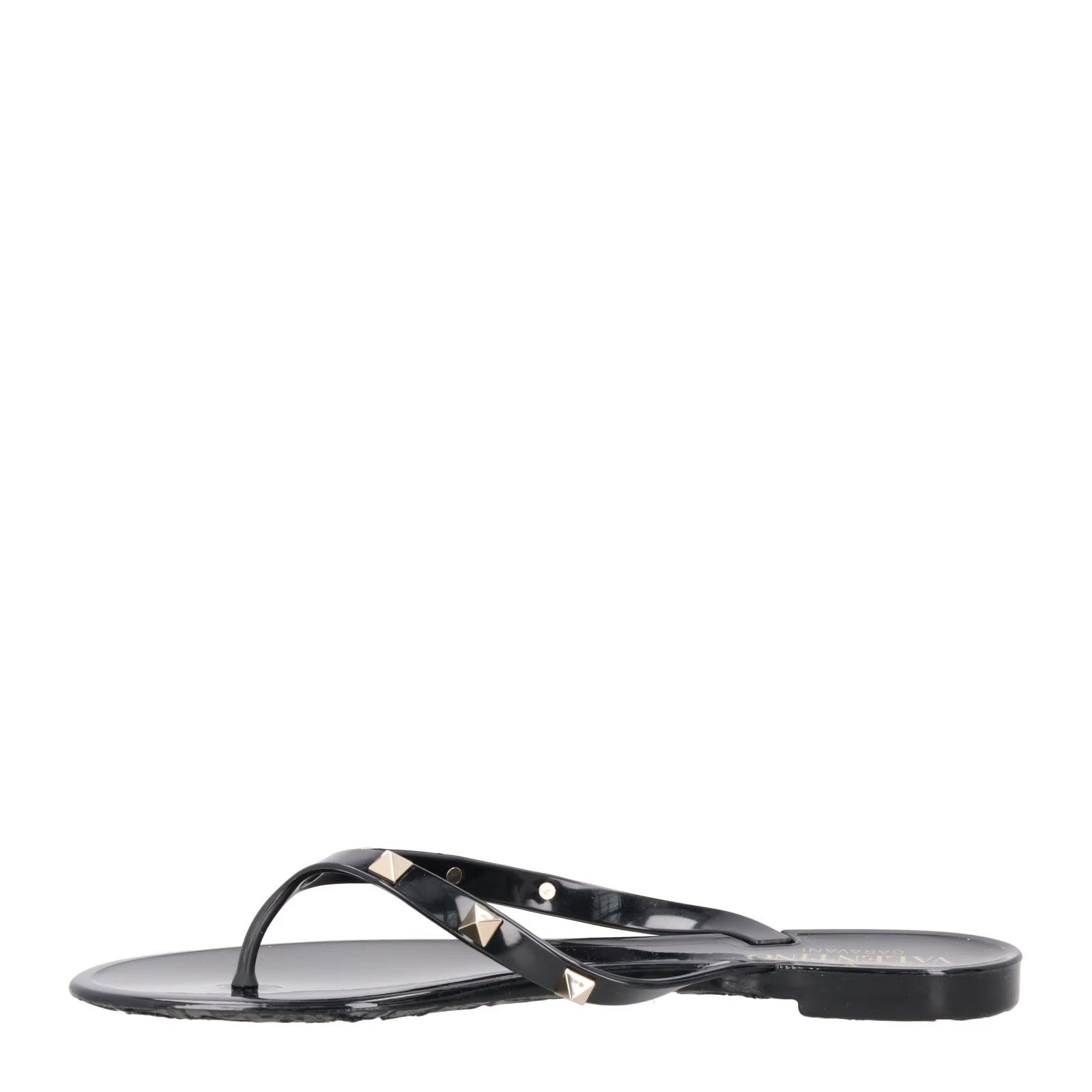 VALENTINO Womens Rockstud Black PVC Flat Sandals Gold Studs Open Toe EU35 RRP380 — View 4