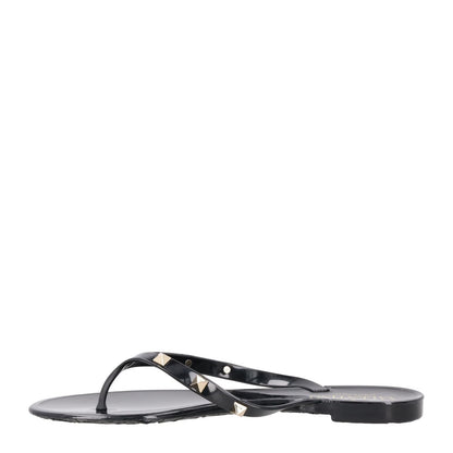 VALENTINO Womens Rockstud Black PVC Flat Sandals Gold Studs Open Toe EU35 RRP380 — View 4