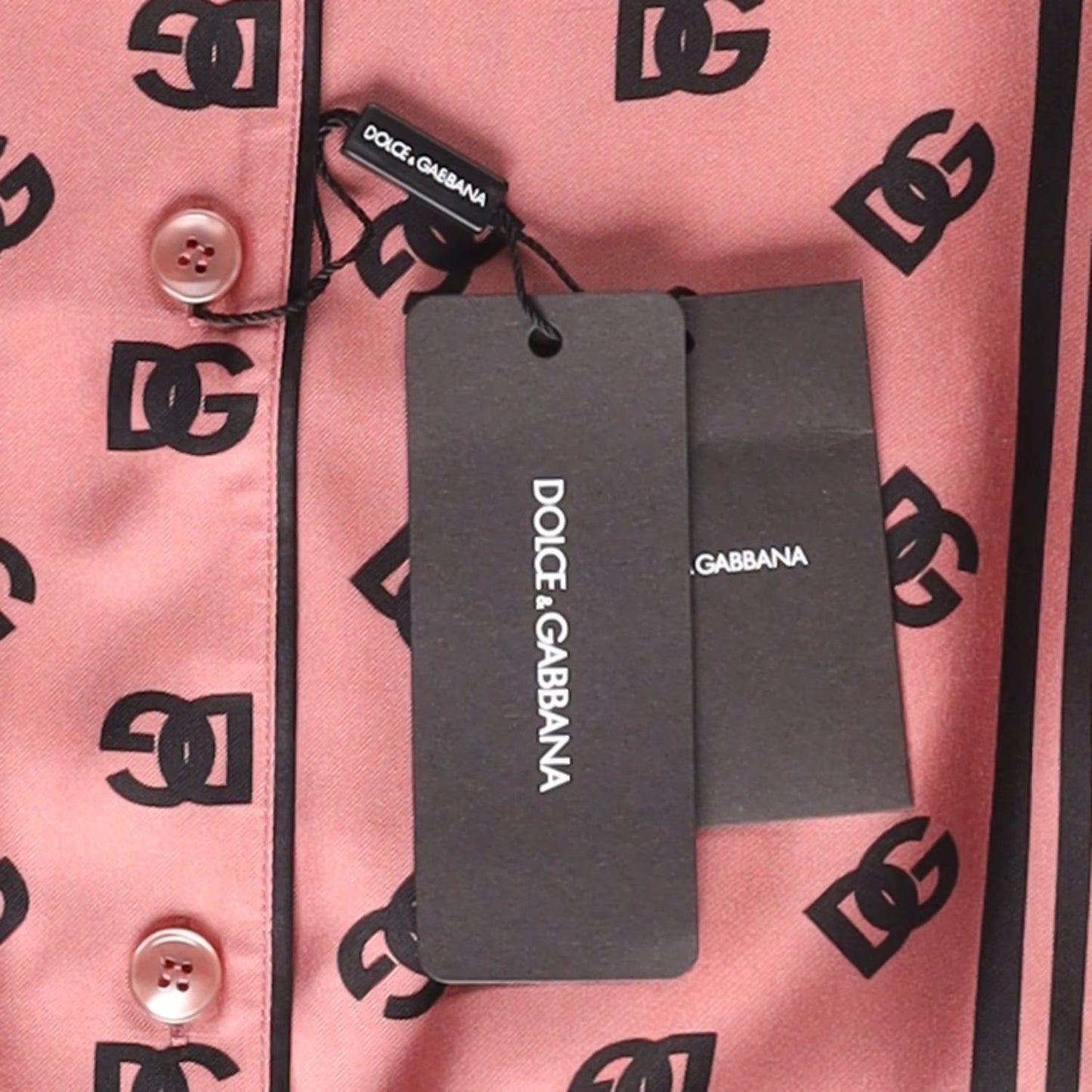 DOLCE & GABBANA Womens Dolce Allover Logo Blouse Belted Silk Pink 40 RRP 2100 — View 12