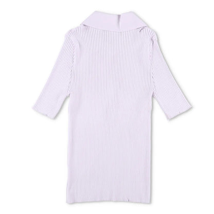 COURREGES Womens Rib Knit Polo Basic Blouse Purple Collared Buttoned M RRP 440 — View 11