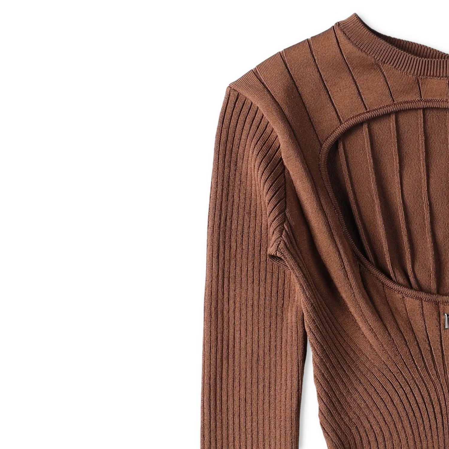 MUGLER Womens Top T-Shirt Low Neck Cropped Long Sleeve Brown Size S RRP 60 — View 4