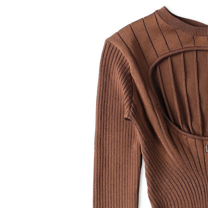 MUGLER Womens Top T-Shirt Low Neck Cropped Long Sleeve Brown Size S RRP 60 — View 4