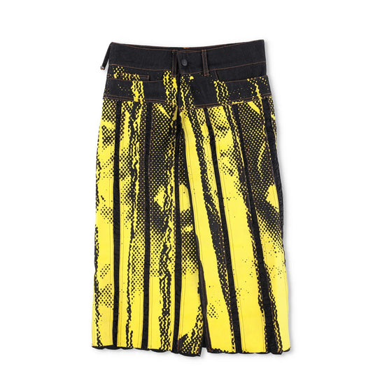 FEBEN Womens Charriot Biker Skirt Yellow Denim Button Striped Knee 34 RRP 1235 — View 2