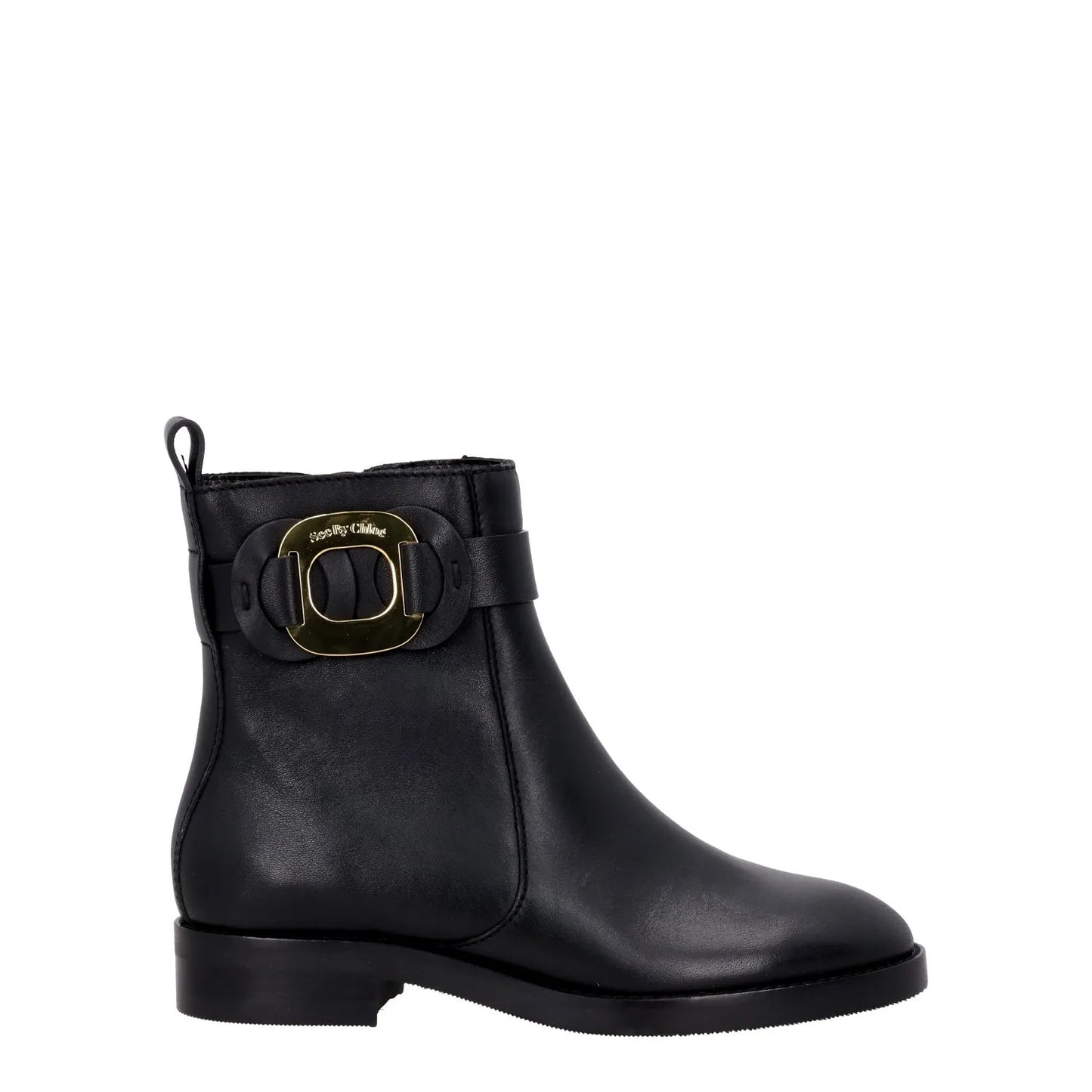 SEE BY CHLOE Womens Chany Flat Ankle Boots Black Leather Buckle UK 5 RRP 525