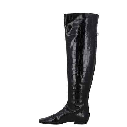 TOTEME Womens Knee High Boots Black Leather Slip On Pointed Croc UK 3 RRP 770 — View 4