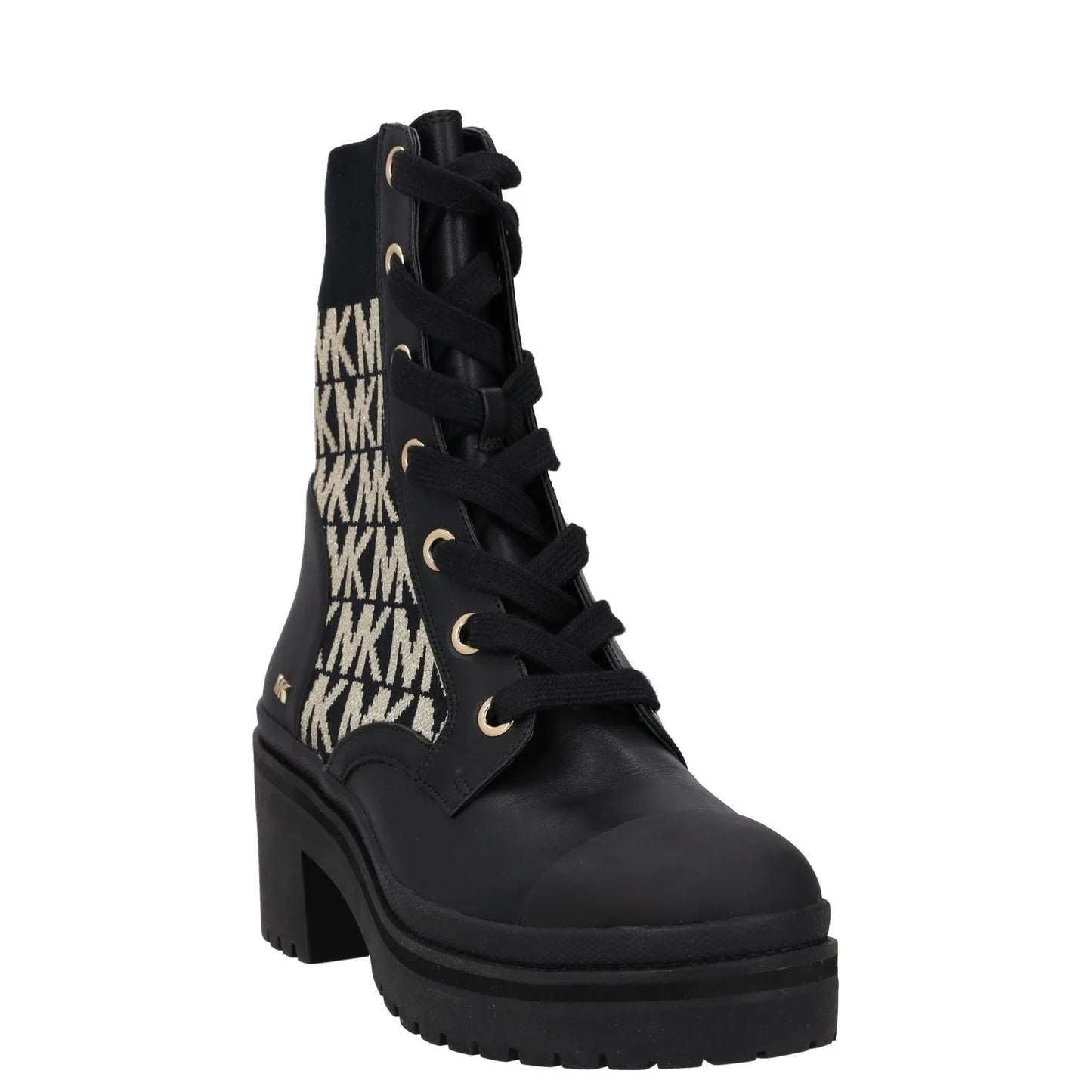 MICHAEL KORS Womens Mid Calf Boots Black Rubber Sole White MK Logo UK 4 RRP 150 — View 2