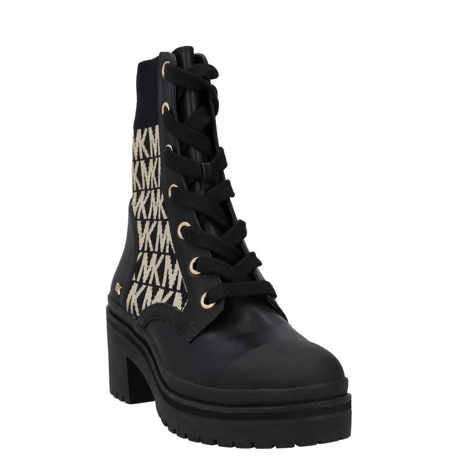 MICHAEL KORS Womens Mid Calf Boots Black Rubber Sole White MK Logo UK 4 RRP 150 — View 2