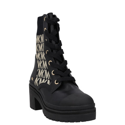MICHAEL KORS Womens Mid Calf Boots Black Rubber Sole White MK Logo UK 4 RRP 150 — View 2