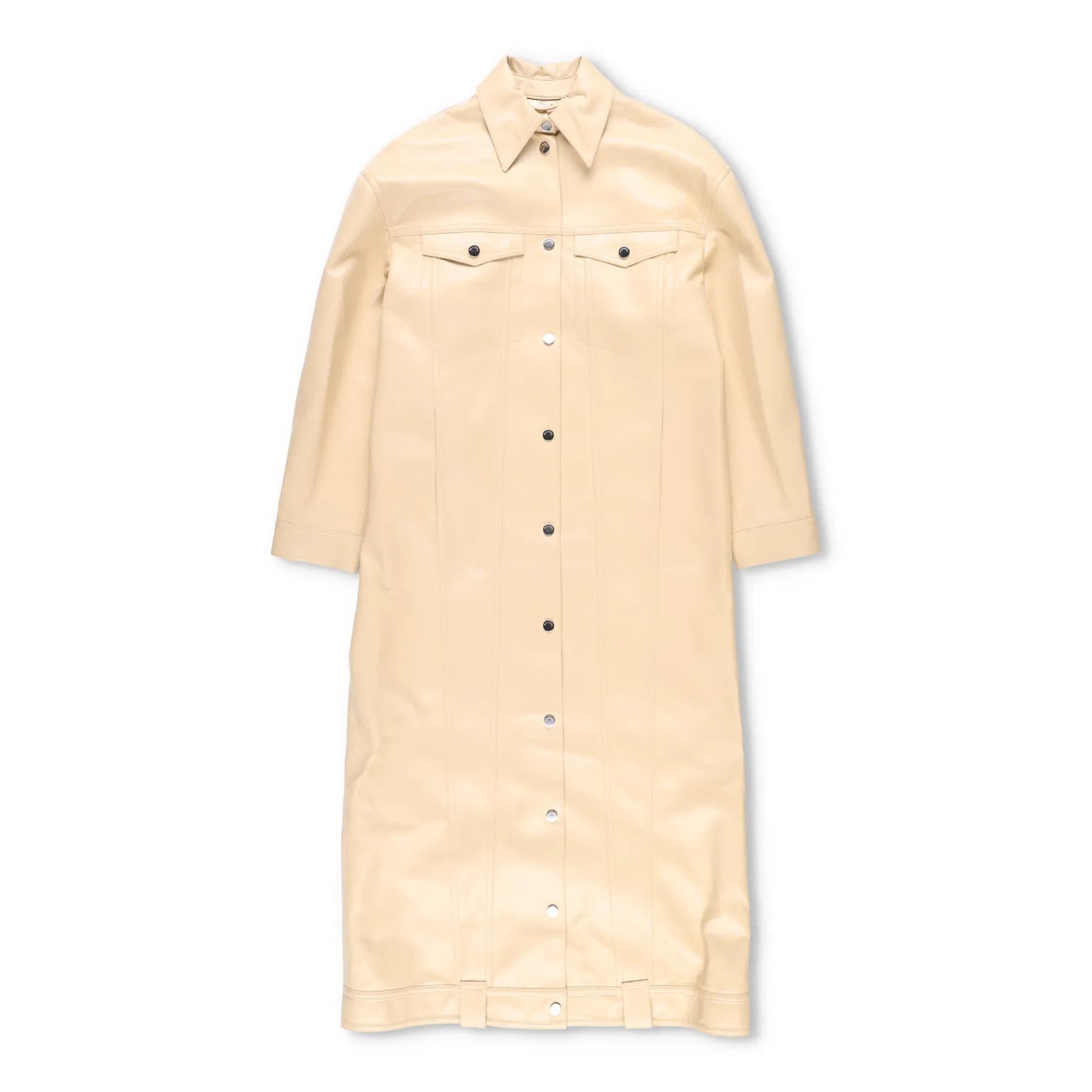 NANUSHKA Women Keano Trench Coat Long Collared Button Up Leather Beige M RRP1475 — View 2