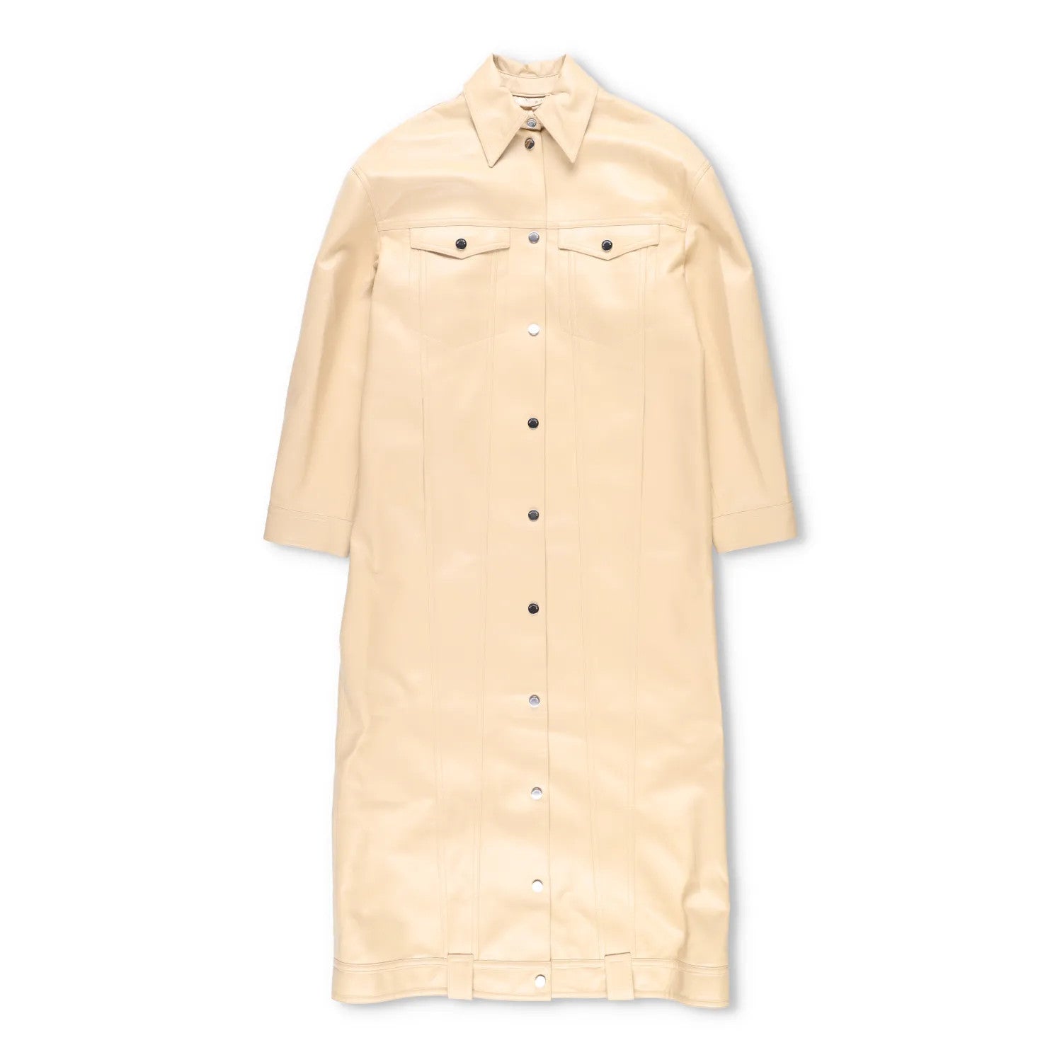 NANUSHKA Women Keano Trench Coat Long Collared Button Up Leather Beige M RRP1475 — View 2