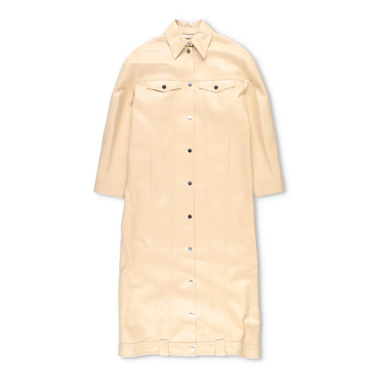 NANUSHKA Women Keano Trench Coat Long Collared Button Up Leather Beige M RRP1475 — View 2