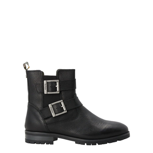 BARBOUR Womens Marina Ankle Boots Leather Black Two Silver Buckles UK 6 RRP 140