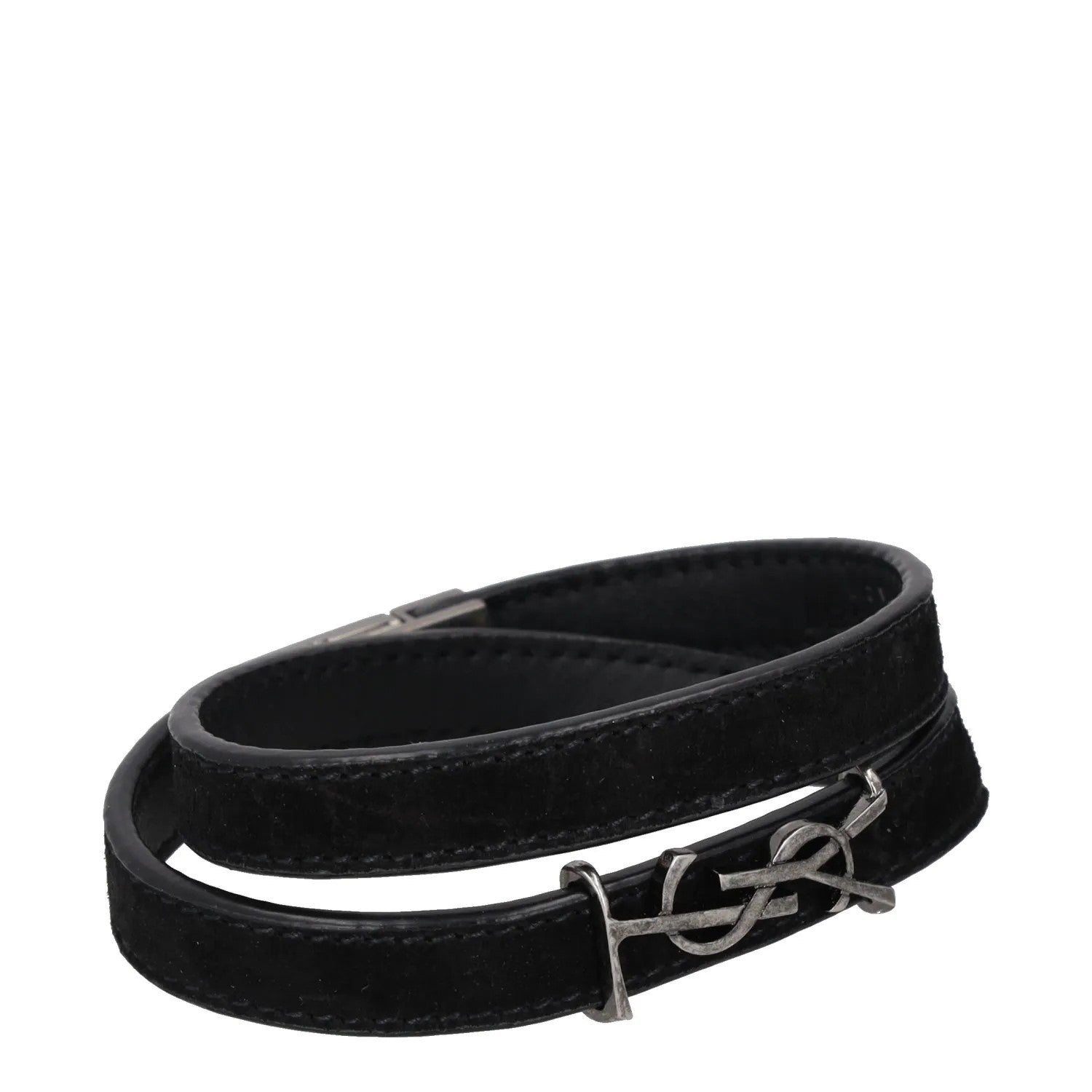 SAINT LAURENT Womens Bracelet Belt Black Leather Silver YSL RRP 275 — View 2