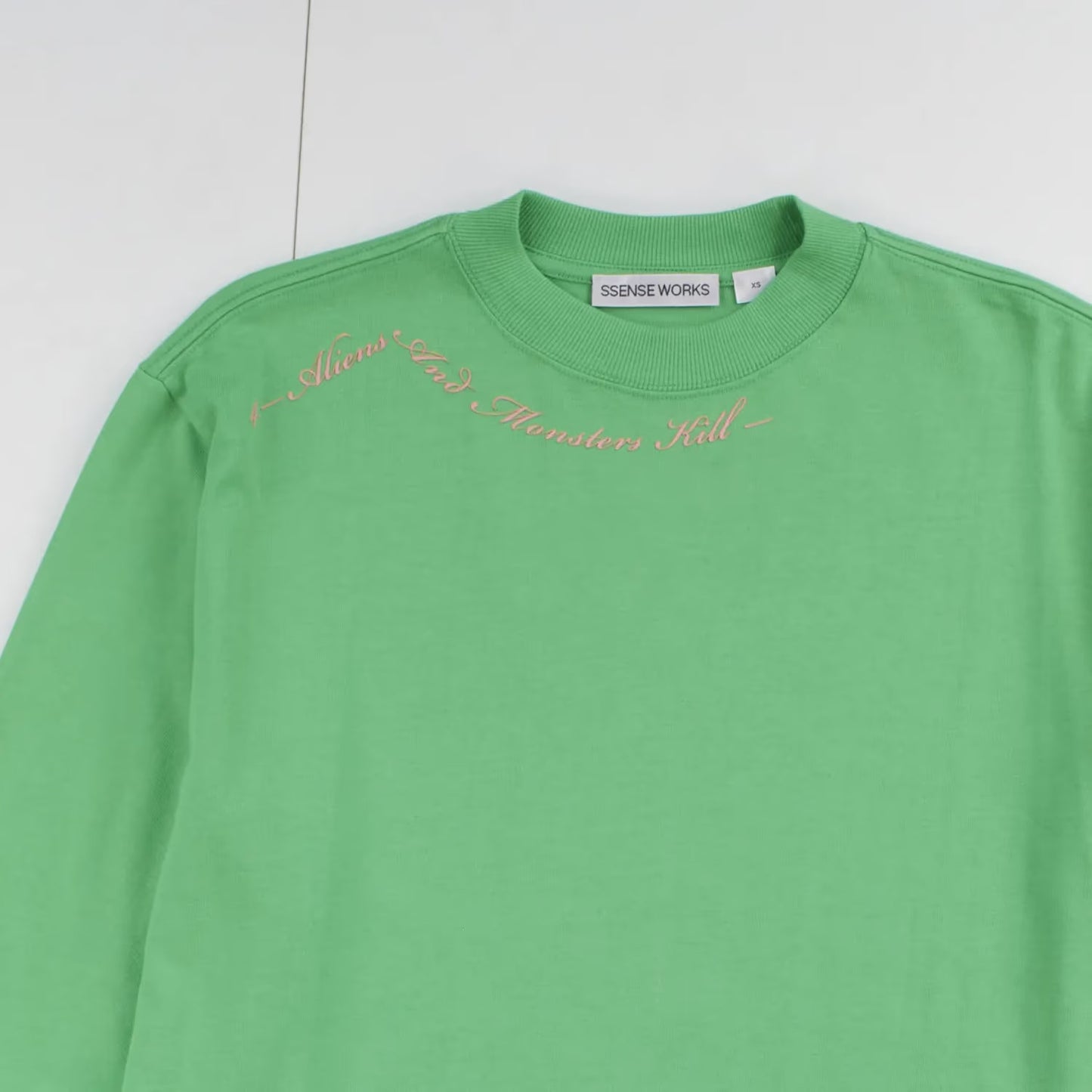 SSENSE WORKS Mens Green Cotton Long Sleeve Crew Neck T-Shirt Size XS RRP 150 — View 3