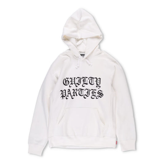 GUILTY PARTIES Mens Hoodie White Large Black Logo Pocket Cotton Size XL RRP 400