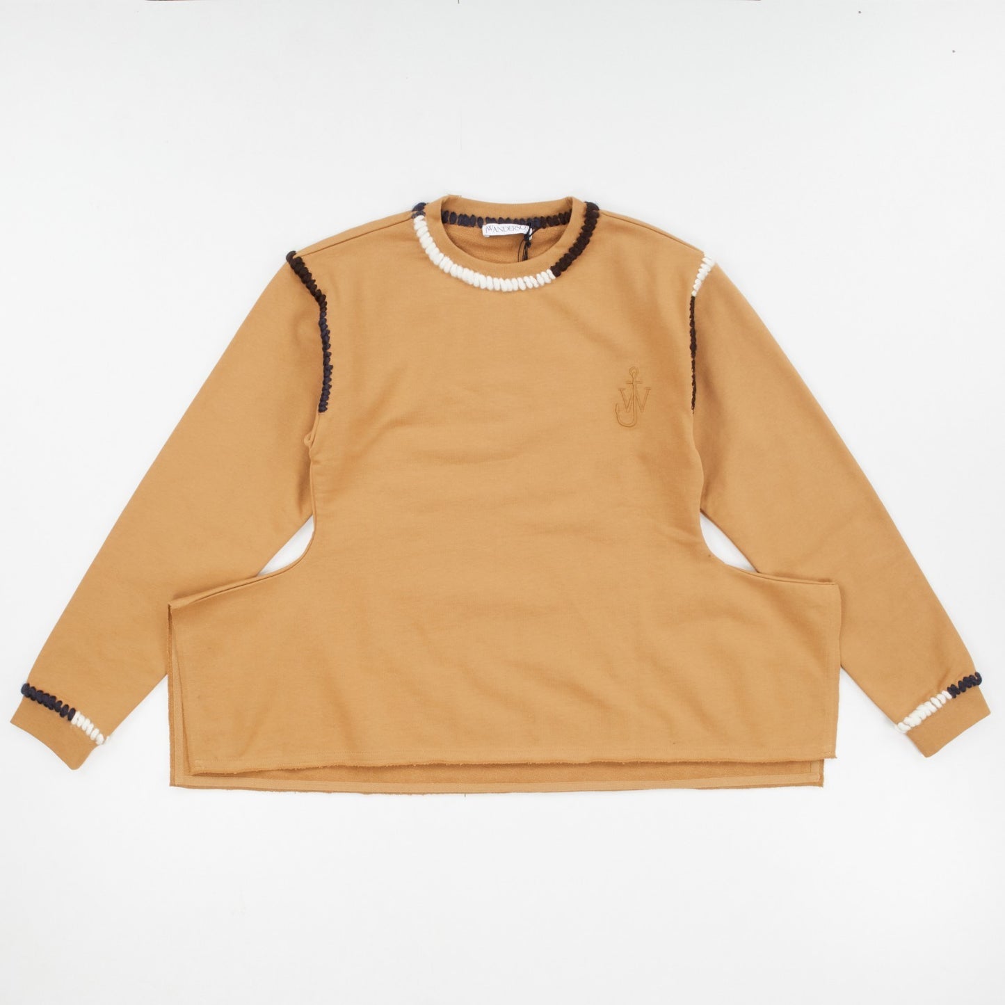 JW ANDERSON Asymmetric Contrast Stitch Crew Sweat Cotton Womens Tobbaco M RRP245 — View 2