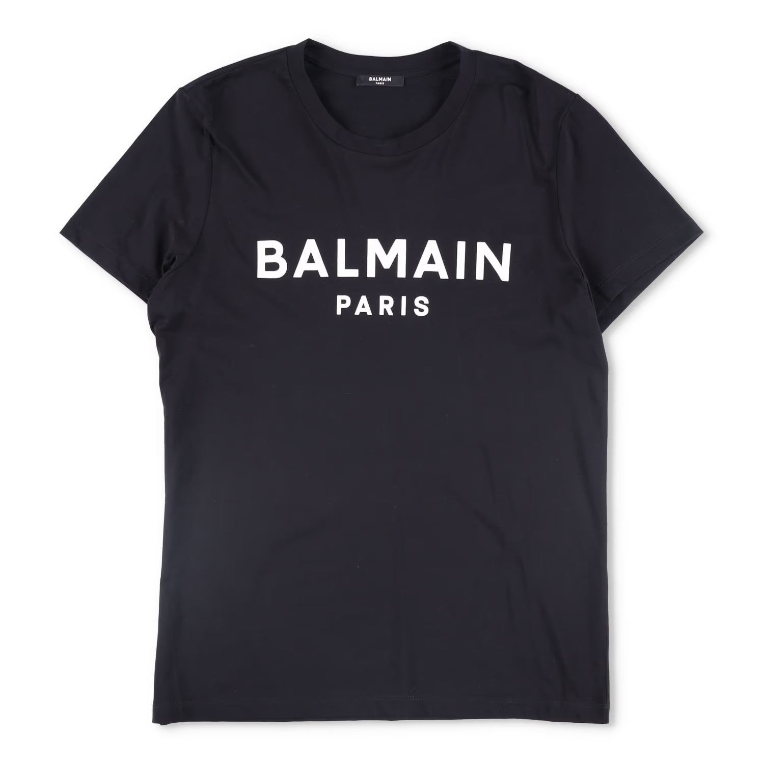 BALMAIN Mens T-Shirt Cotton Crew Neck Short Sleeve Logo Black Size L RRP 325