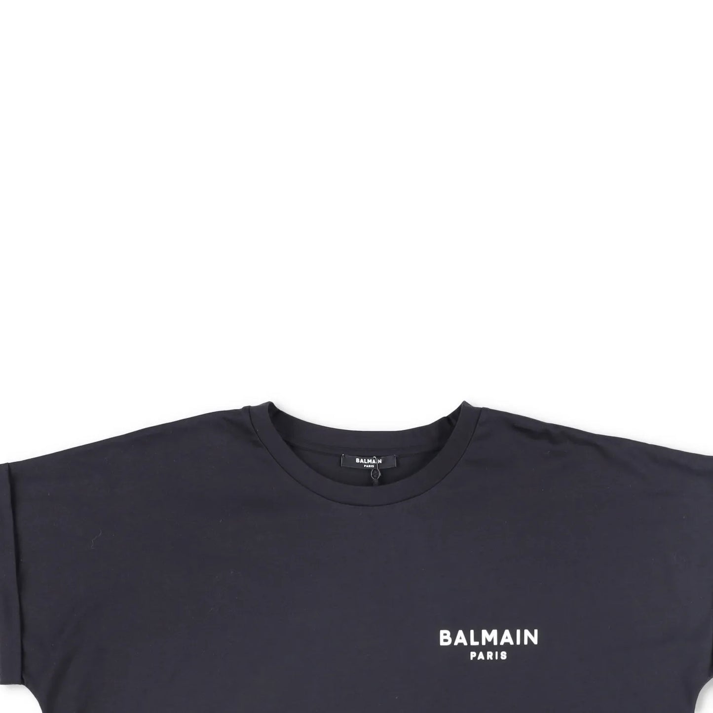 BALMAIN Womens T-Shirt Small Logo Cropped Short Sleeve Crew Neck Black XL RRP295 — View 2