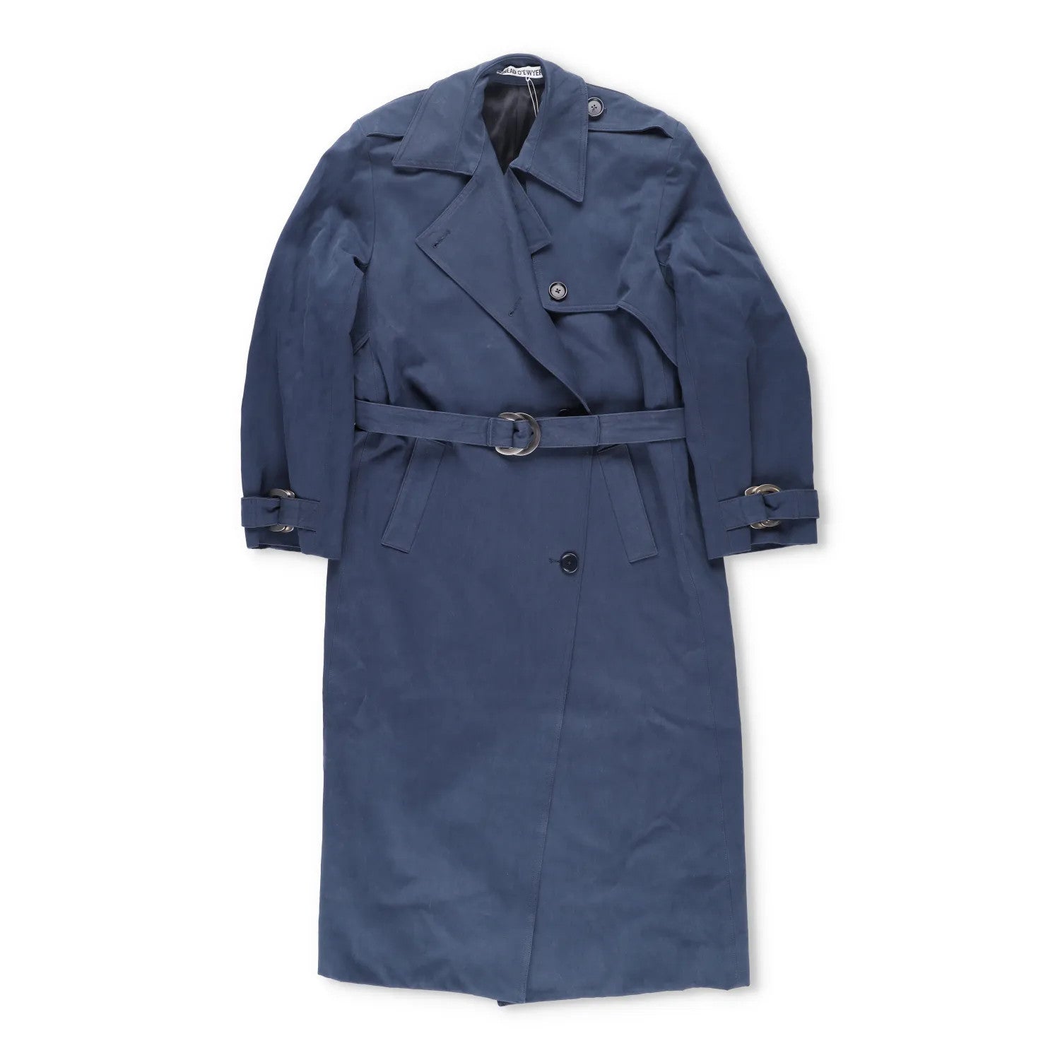 SINEAD O'DWYER Womens Trench Coat Cotton Drill Blue Wast Belt Long 12 RRP 2110 — View 2