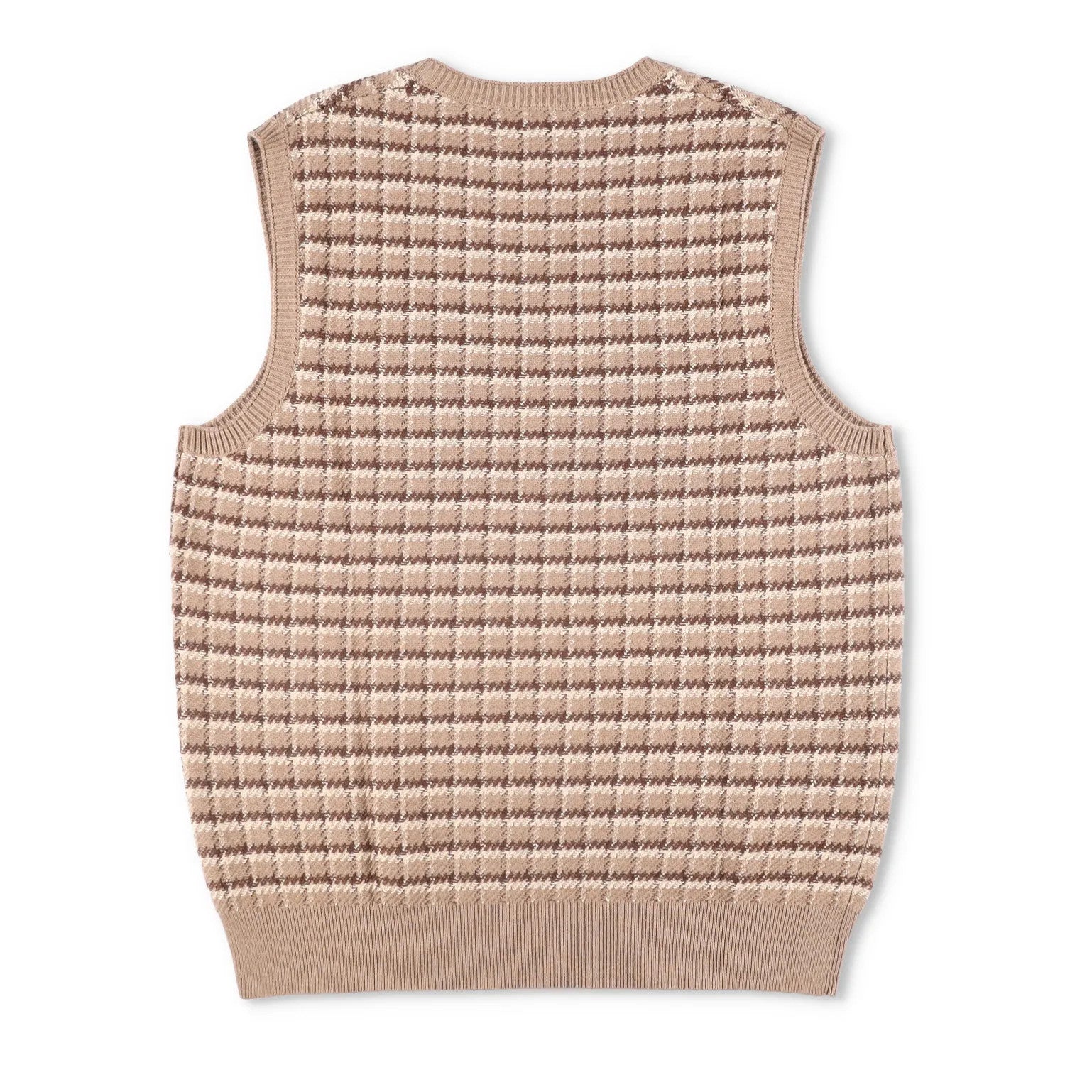 POLO Mens Knit Vest Beige Brown Check Pattern V-Neck Sleeveless Size M RRP 145 — View 8