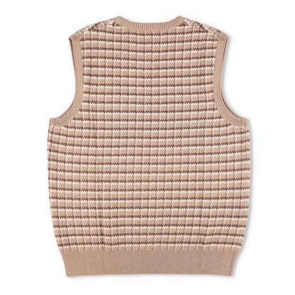 POLO Mens Knit Vest Beige Brown Check Pattern V-Neck Sleeveless Size M RRP 145 — View 8