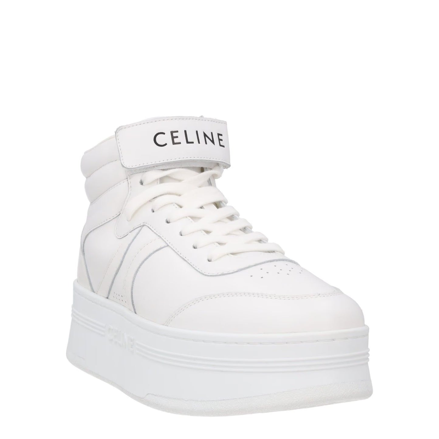 CELINE Womens Mid Lace-Up Sneakers Scratch Leather High Tops White UK 7 RRP 740 — View 2