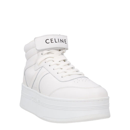 CELINE Womens Mid Lace-Up Sneakers Scratch Leather High Tops White UK 7 RRP 740 — View 2