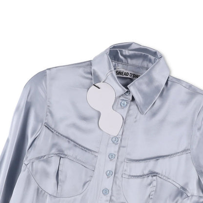 SINEAD O'DWYER Womens Silk Pyjama Shirt With Bindings Blue Size 8 RRP 700 — View 4