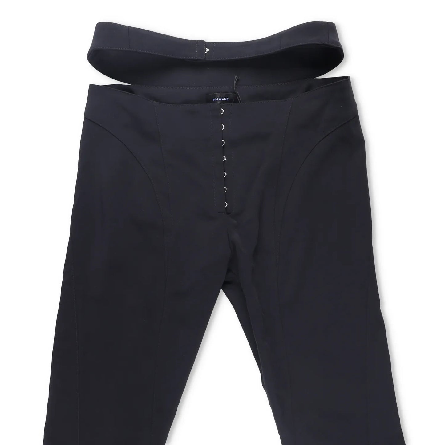 MUGLER Womens Flared Trousers Black Button Flat Front Size 42 RRP 1195 — View 2