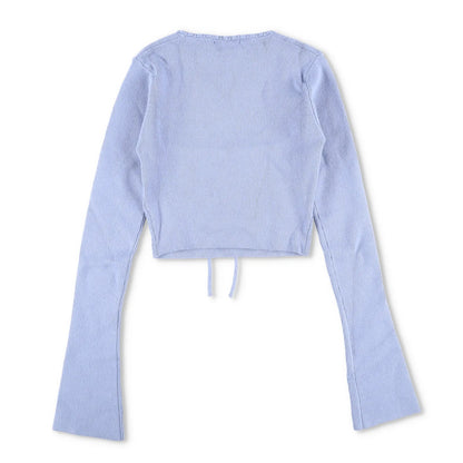 DANIELLE GUIZIO Womens Bow Knit Sweater Long Flared Sleeve Cropped Blue S RRP195 — View 7