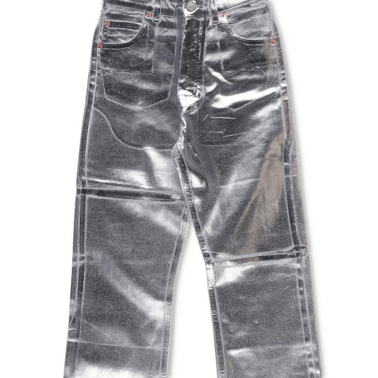 MM6 Mens Jeans Straight Leg High Waist Aluminium Denim Silver Size 26 RRP 406 — View 3