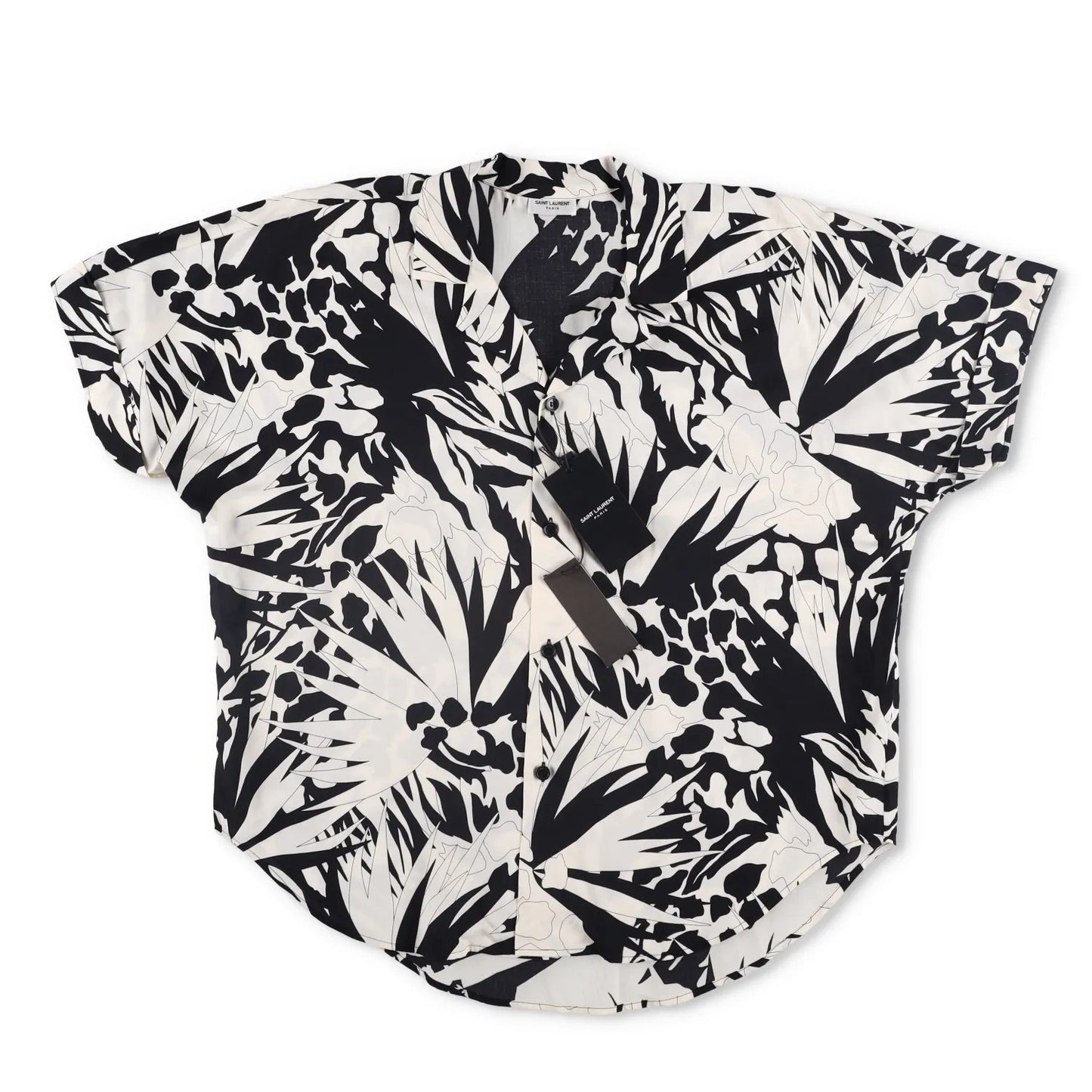 SAINT LAURENT Mens Button-Up Shirt Viscose Black White Short Sleeve 39 RRP 545 — View 6