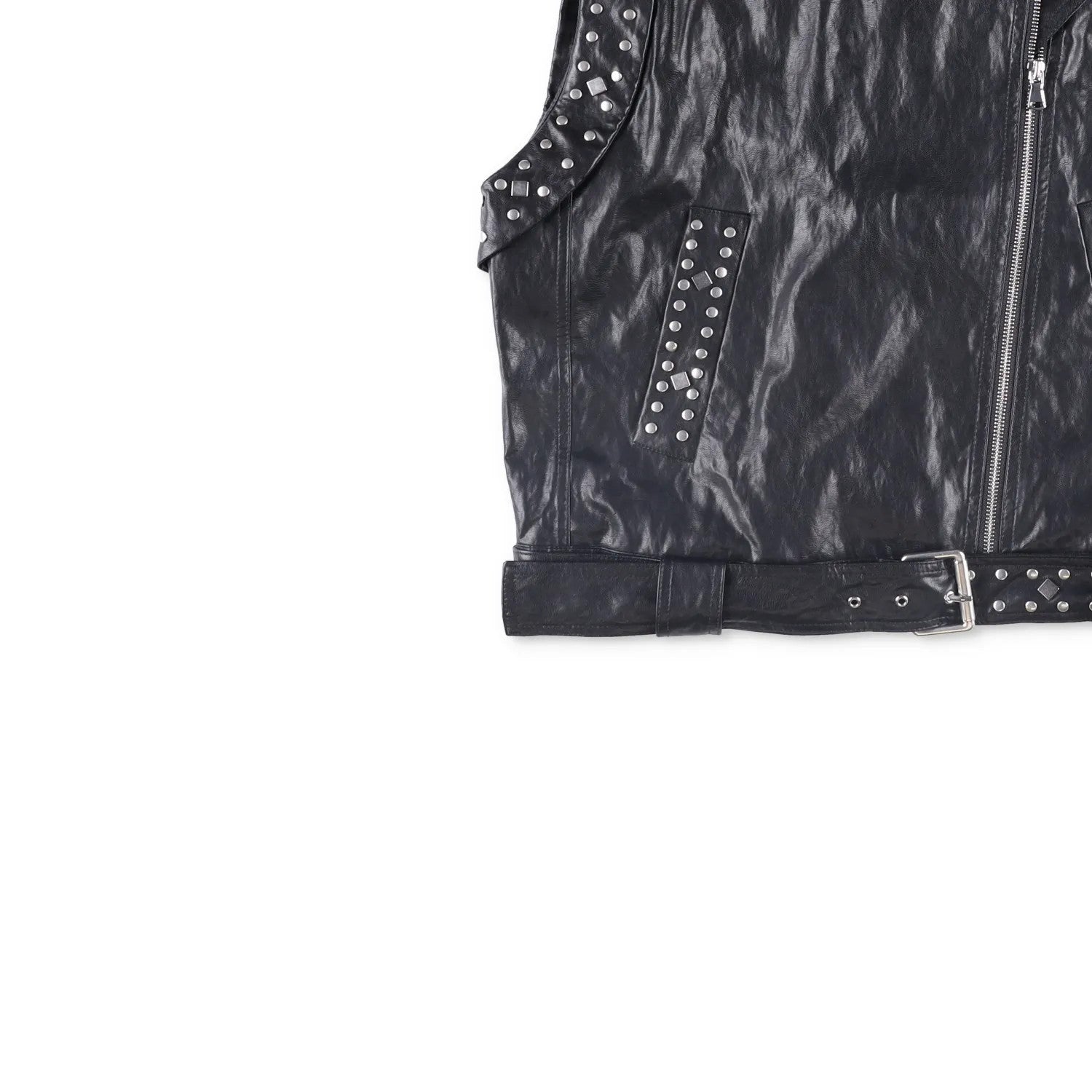 TWINSET Womens Sleevless Leather Biker Jacket Black Studded Size 42 RRP 300 — View 3