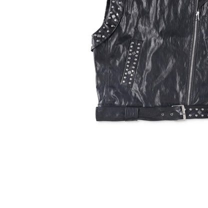 TWINSET Womens Sleevless Leather Biker Jacket Black Studded Size 42 RRP 300 — View 3