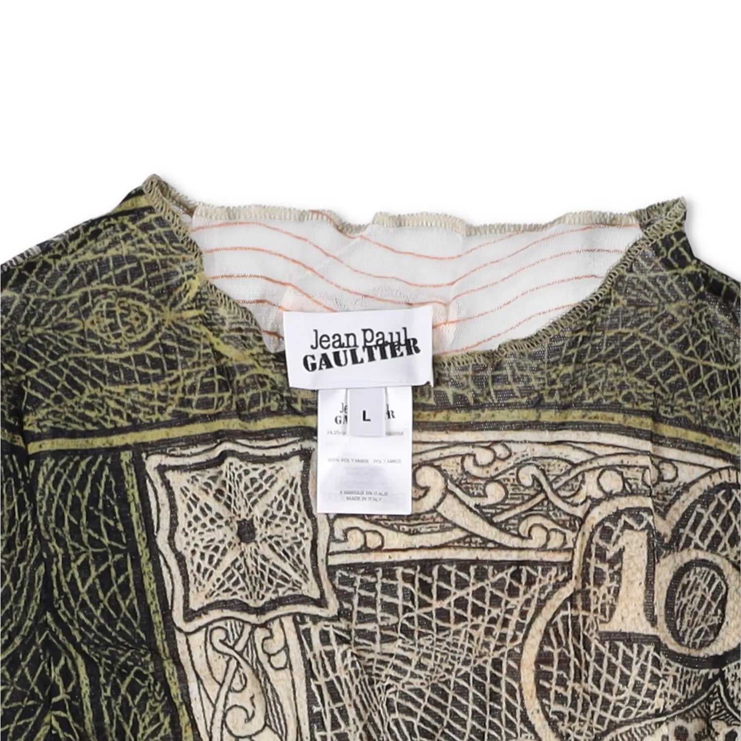 JEAN PAUL GAULTIER Cartouche Printed Mesh Crop Top Multicoloured Size L RRP 270 — View 5