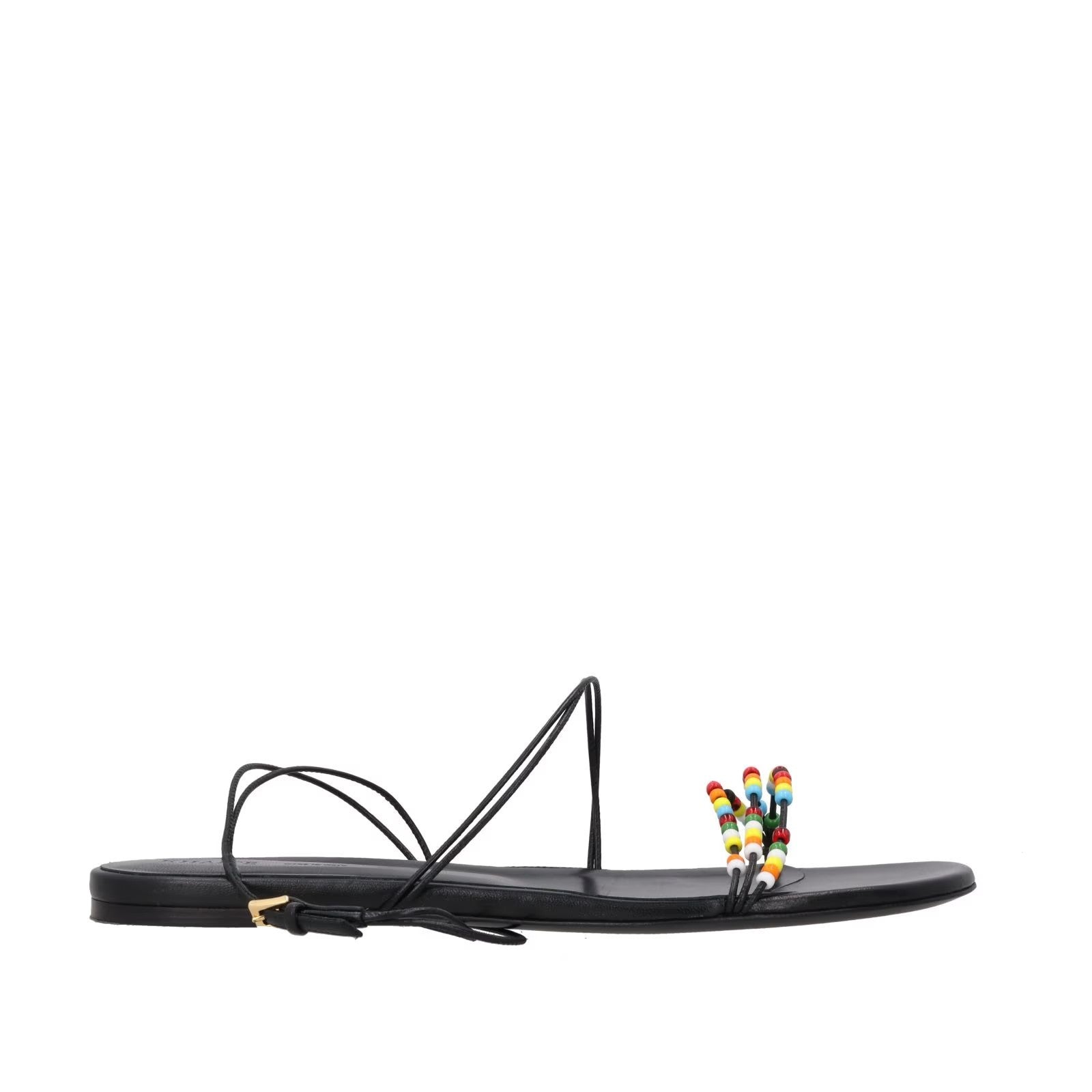 KHAITE Womens Loop Flat Sandals Black Leather Strappy Thong Buckled UK 7 RRP 595