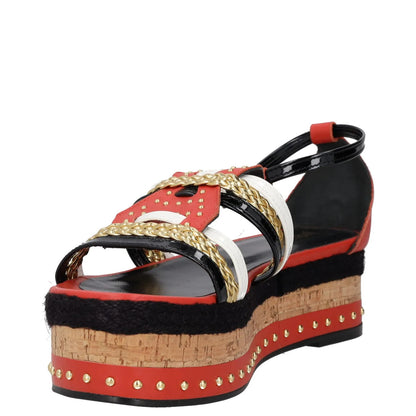 JUST CAVALLI Womens Strappy Sandals Black Red Beige Leather Wedge UK 7 RRP 200 — View 3