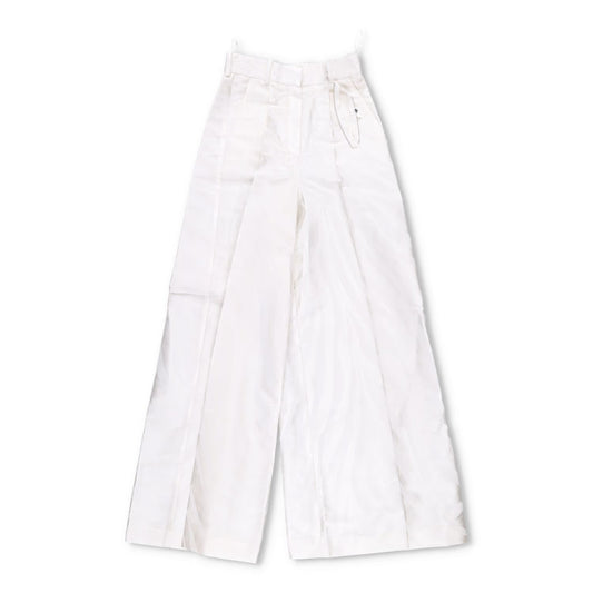 NINA RICCI Zebra-Jacquard Palazzo Pants White Wide Leg Trousers Size 34 RRP 675