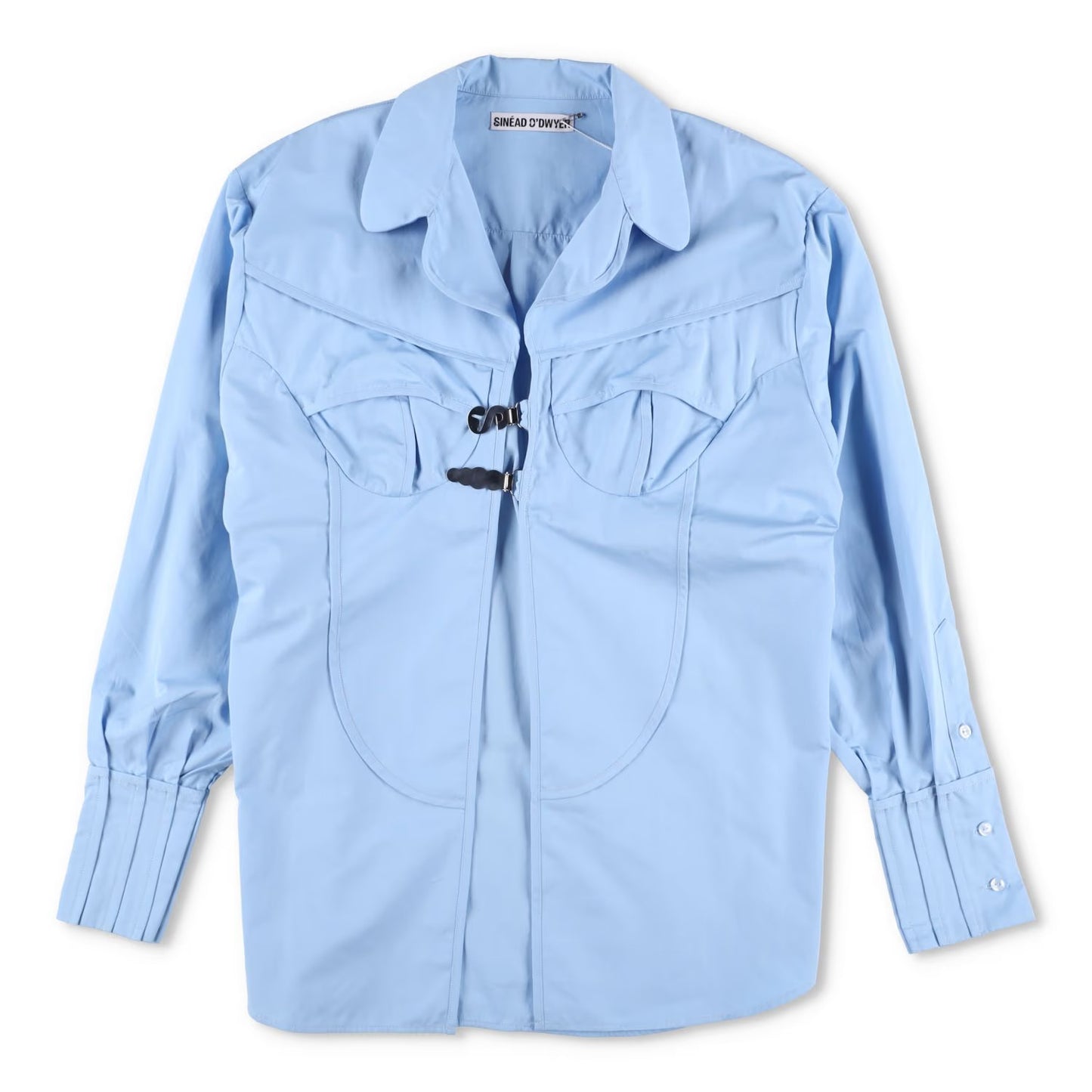 SINEAD O'DWYER Womens Pyjama Shirt Blue Button-Up Cotton Buckle Toggle 12 RRP755