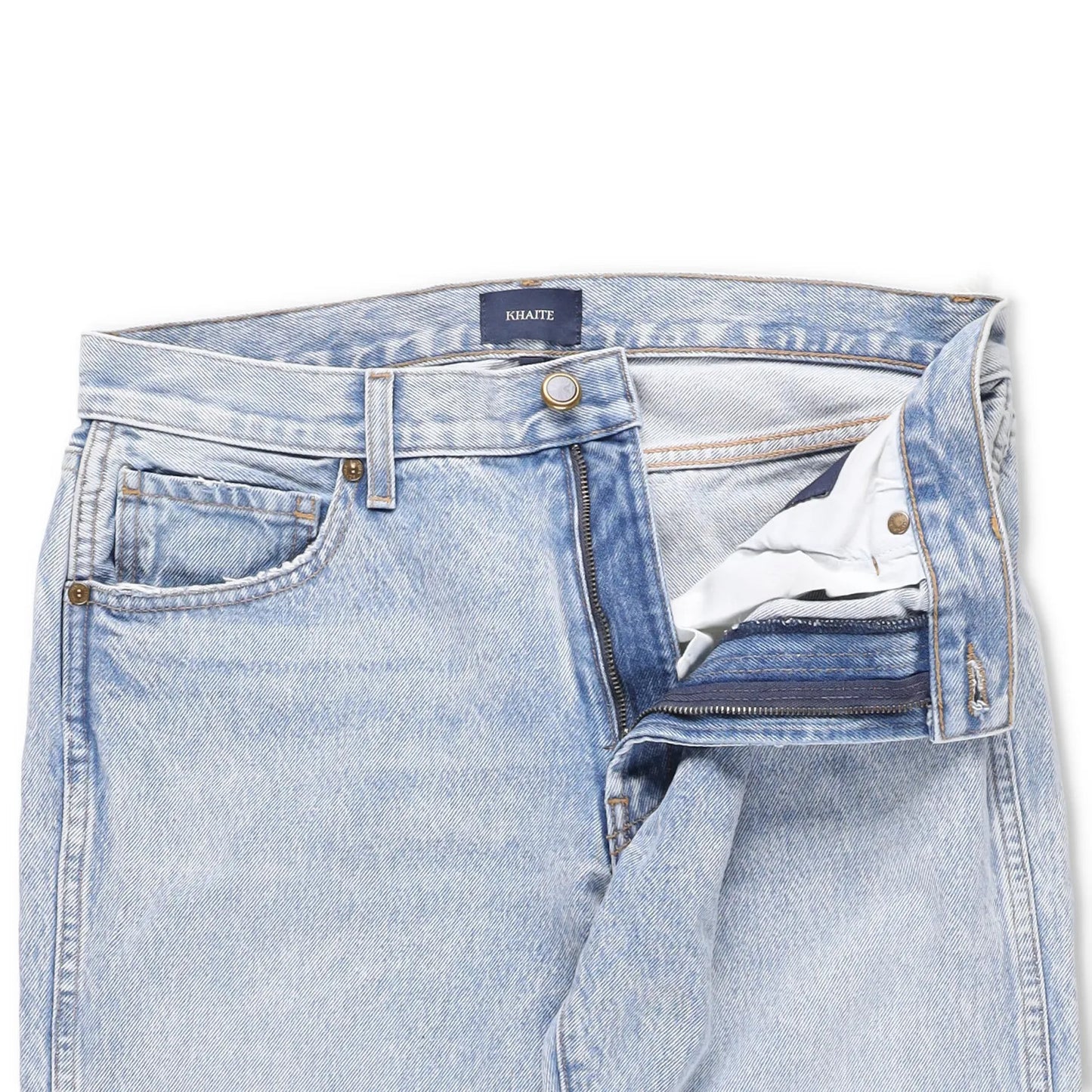 KHAITE Womens Straight Denim Jeans Light Wash Blue Button Comfort Size 28 RRP450 — View 6