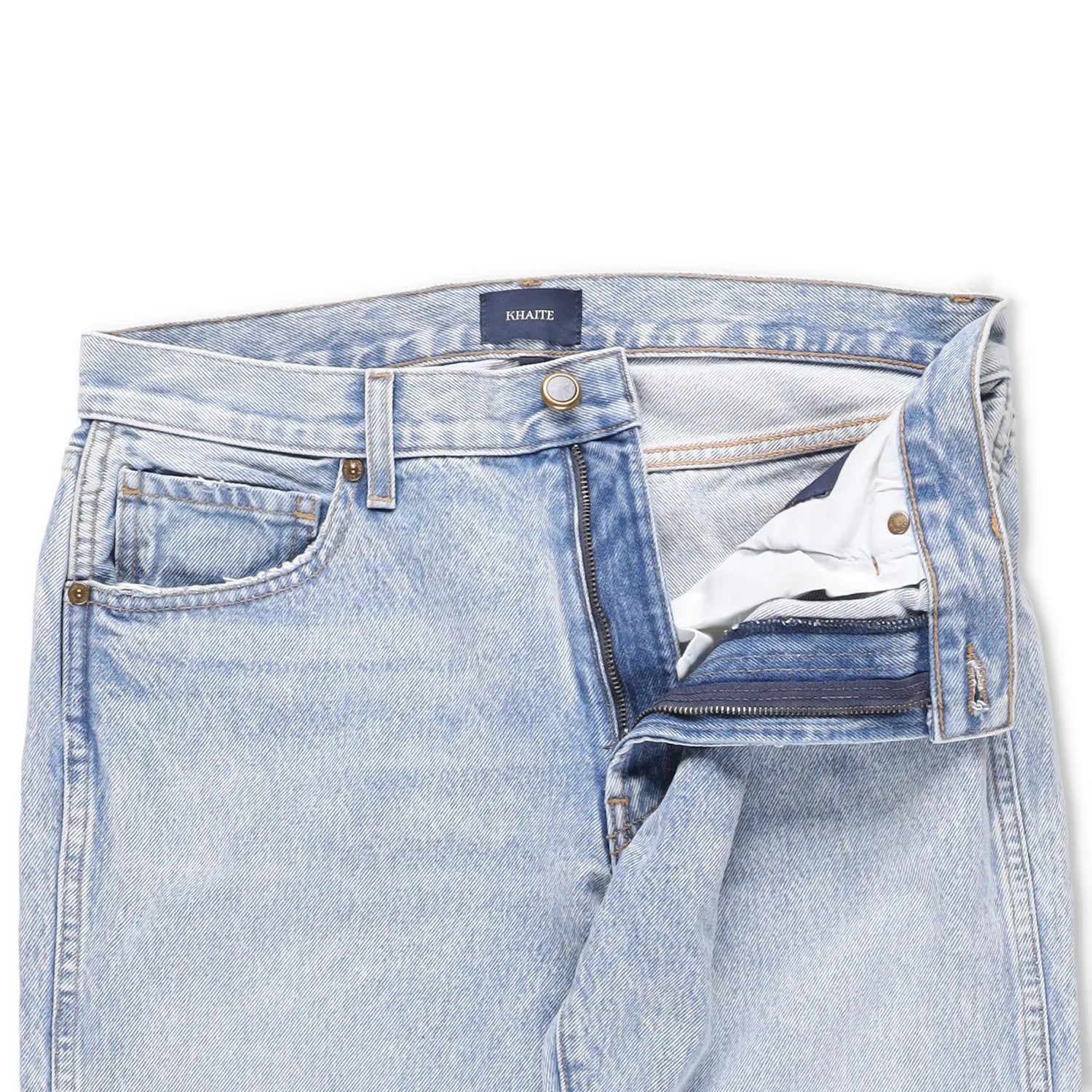KHAITE Womens Straight Denim Jeans Light Wash Blue Button Comfort Size 28 RRP450 — View 6