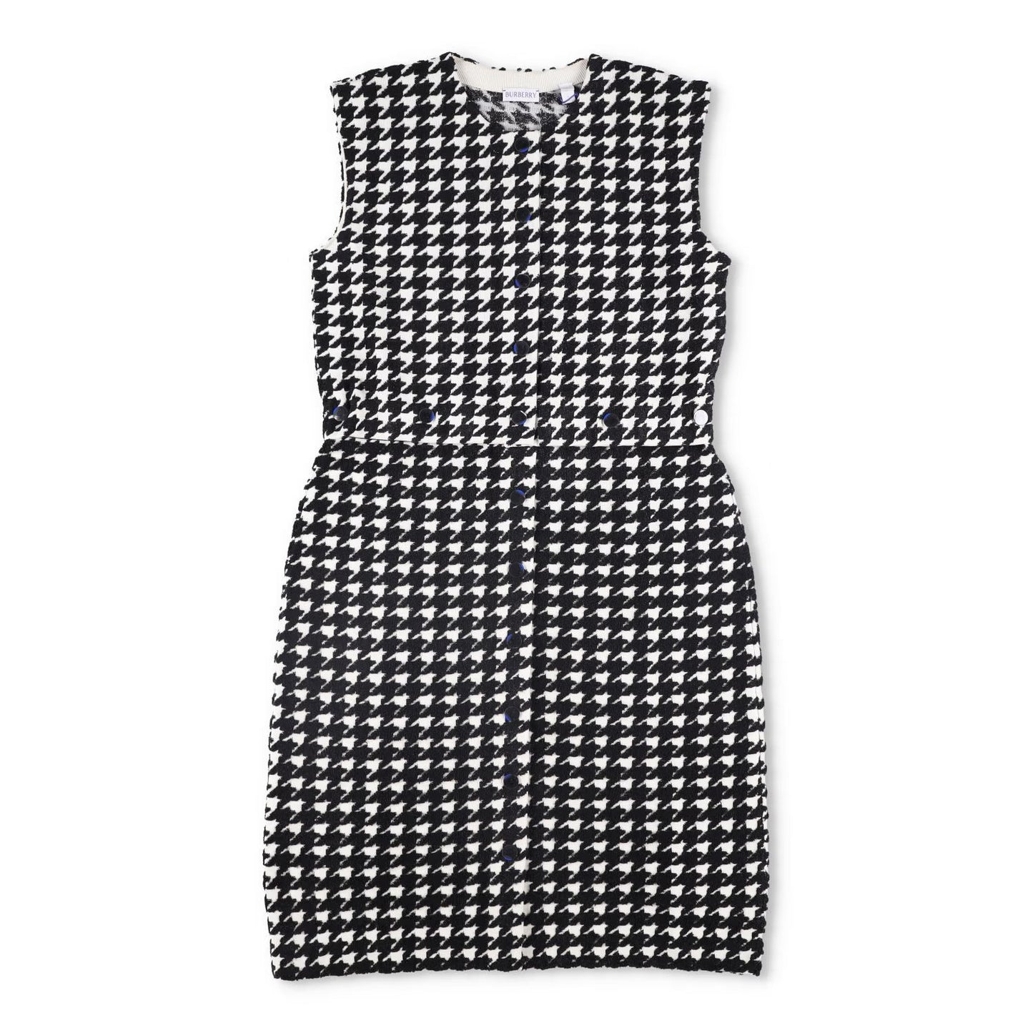 BURBERRY Womens Mini Dress Crew Neck Sleeveless Houndstooth Black L RRP 1690