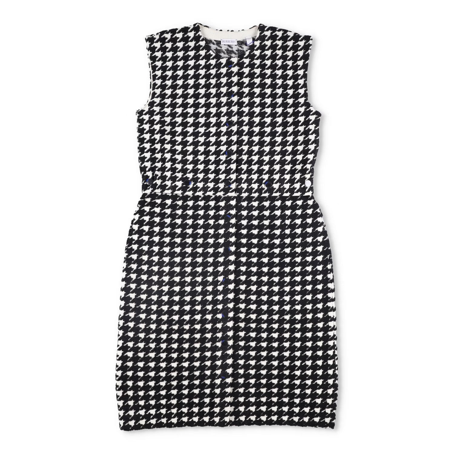 BURBERRY Womens Mini Dress Crew Neck Sleeveless Houndstooth Black L RRP 1690