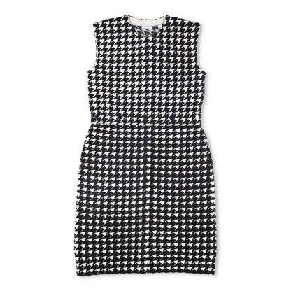 BURBERRY Womens Mini Dress Crew Neck Sleeveless Houndstooth Black L RRP 1690